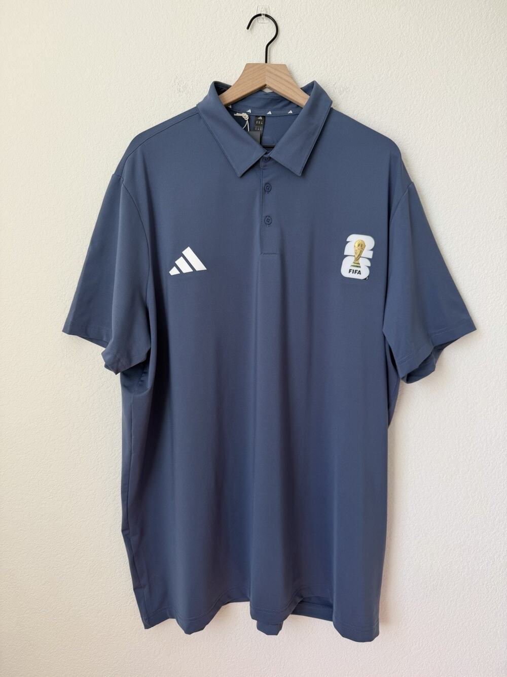 Official FIFA World Cup 2026 Adidas Polo Blue Grey Short Sleeve Size 3XL New